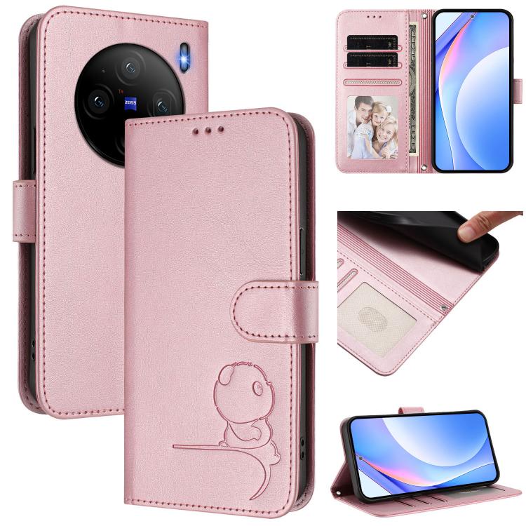 Litter Panda Embossing RFID Leather Phone Case with Lanyard, For vivo Y28 4G, For vivo X100s, For vivo Y38 / T3x, For vivo iQOO Z9x