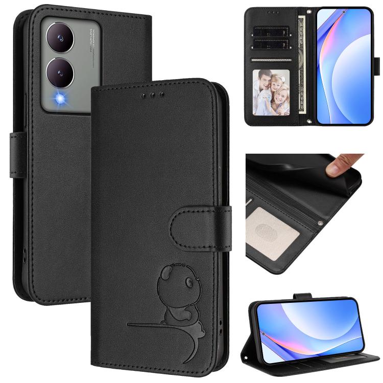 Litter Panda Embossing RFID Leather Phone Case with Lanyard, For vivo Y36 5G / 4G / India, For vivo V29 / V29 Pro, For vivo Y17s, For vivo Y02A / Y02 / Y11 2023 / Y02t