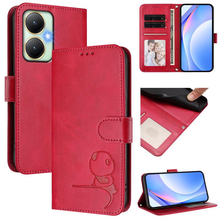 Litter Panda Embossing RFID Leather Phone Case with Lanyard, For vivo Y27 4G