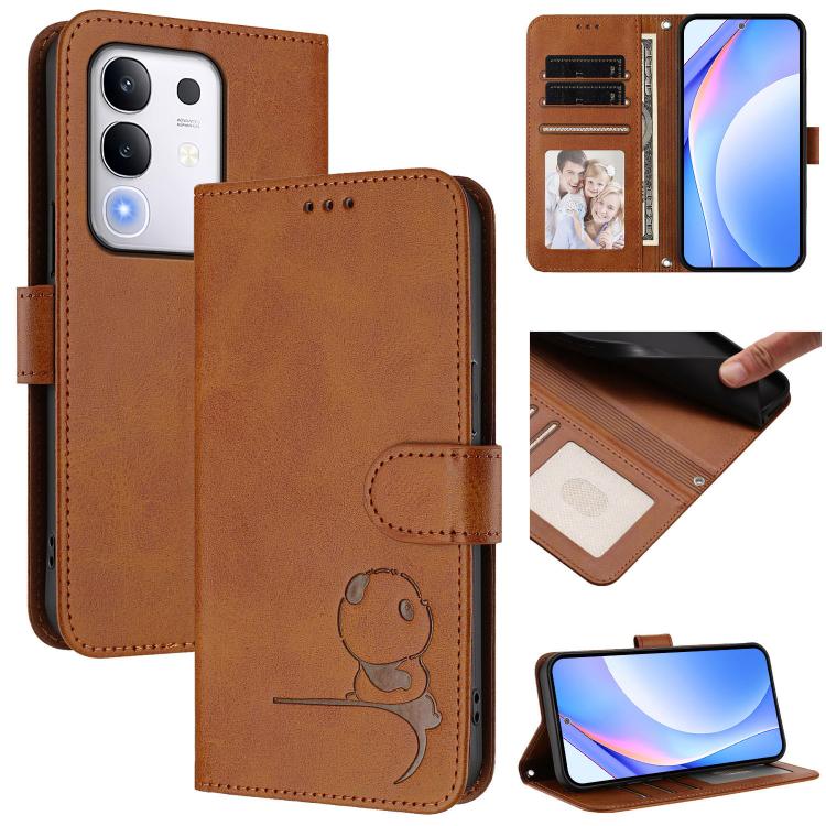 Litter Panda Embossing RFID Leather Phone Case with Lanyard, For vivo Y29 4G / T4x / Y300t / iQOO Z10x, For vivo V50 / V50e, For vivo V50 Lite 5G / 4G, For vivo Y39 5G