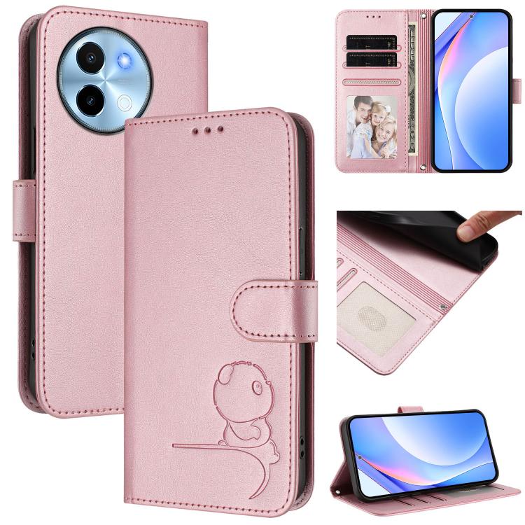 Litter Panda Embossing RFID Leather Phone Case with Lanyard, For vivo Y28 4G, For vivo X100s, For vivo Y38 / T3x, For vivo iQOO Z9x