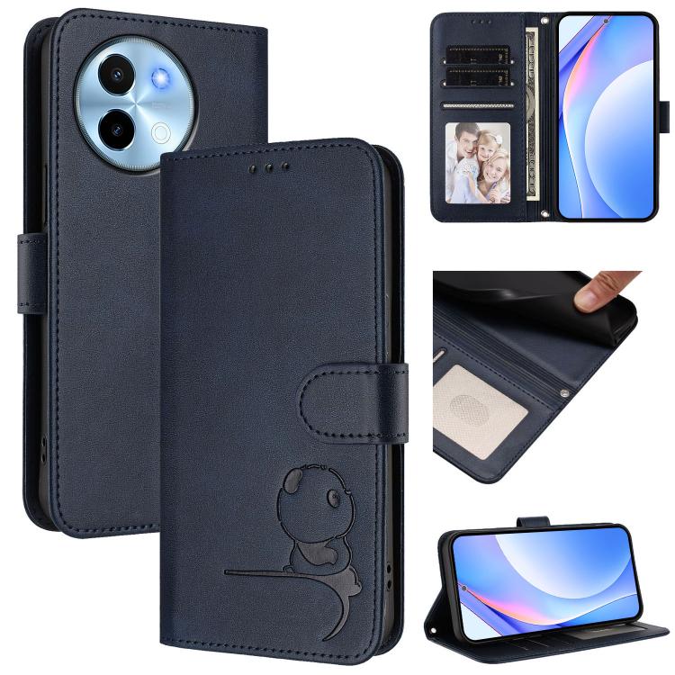 Litter Panda Embossing RFID Leather Phone Case with Lanyard, For vivo Y28 4G, For vivo X100s, For vivo Y38 / T3x, For vivo iQOO Z9x