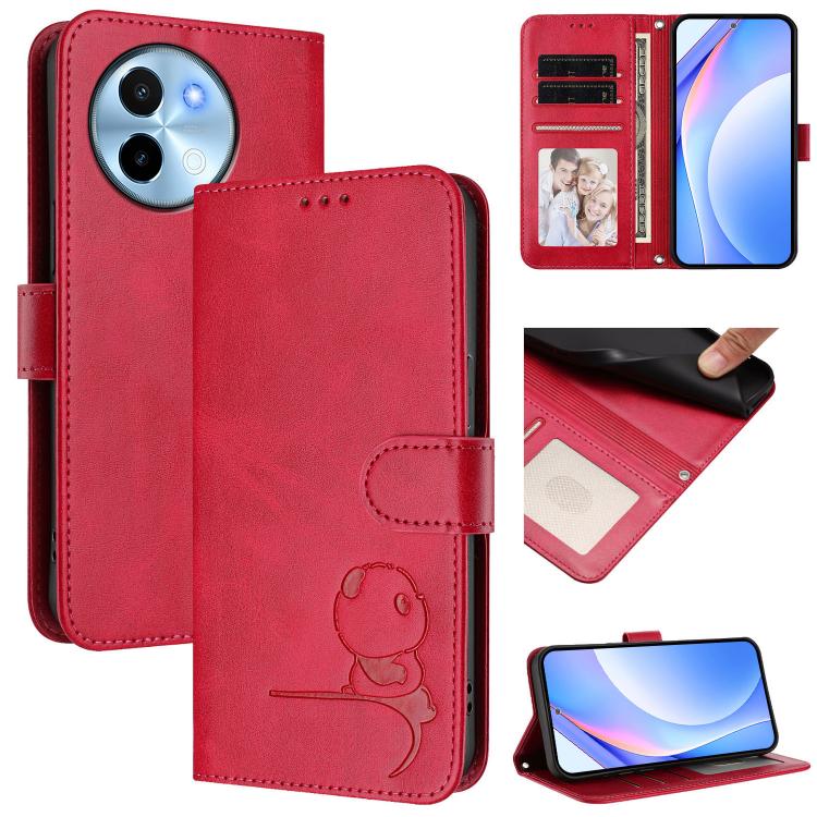 Litter Panda Embossing RFID Leather Phone Case with Lanyard, For vivo Y28 4G, For vivo X100s, For vivo Y38 / T3x, For vivo iQOO Z9x