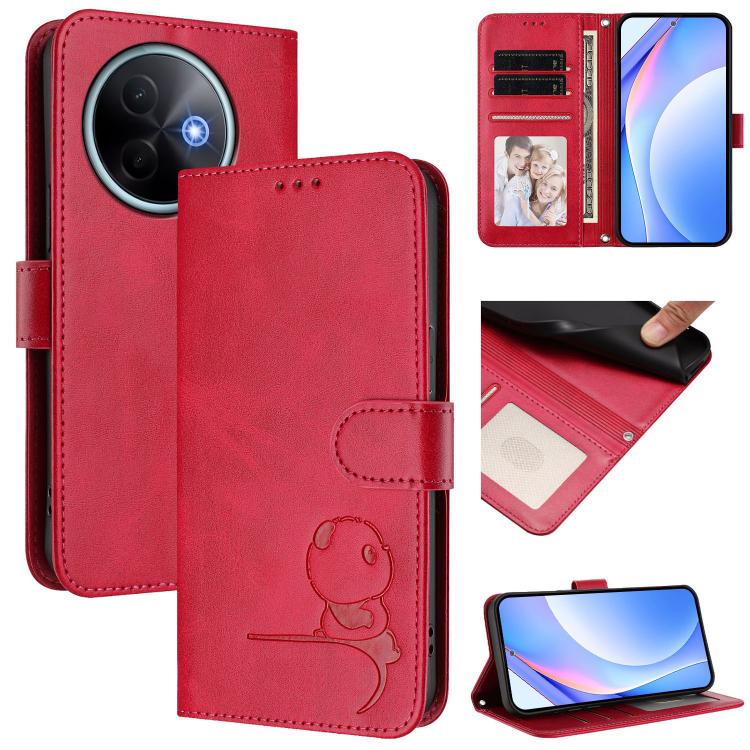 Litter Panda Embossing RFID Leather Phone Case with Lanyard, For vivo Y29 4G / T4x / Y300t / iQOO Z10x, For vivo V50 / V50e, For vivo V50 Lite 5G / 4G, For vivo Y39 5G
