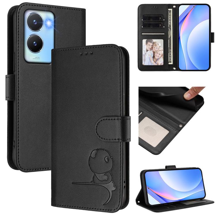 Litter Panda Embossing RFID Leather Phone Case with Lanyard, For vivo Y78+ / Y78 / V29 Lite, For vivo Y56 / Y16 / Y02s, For vivo V27 / V27 Pro, For vivo V27e 4G / S16e 5G / T2 4G