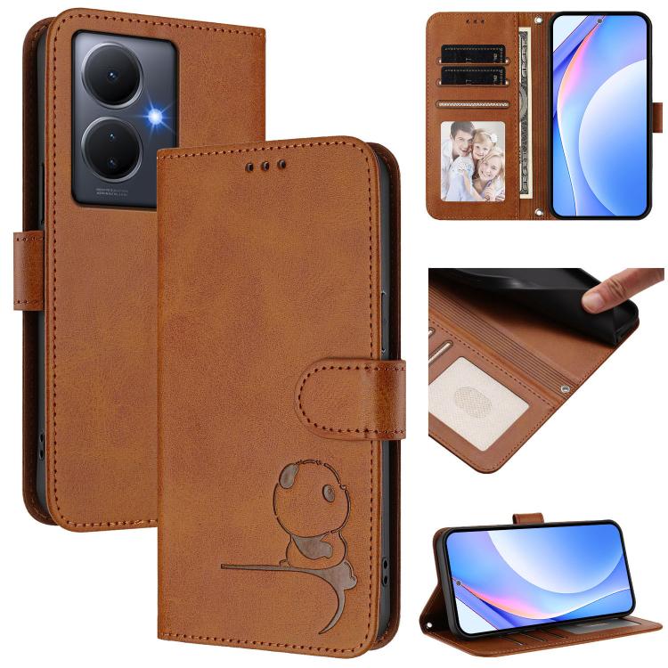 Litter Panda Embossing RFID Leather Phone Case with Lanyard, For vivo Y78+ / Y78 / V29 Lite, For vivo Y56 / Y16 / Y02s, For vivo V27 / V27 Pro, For vivo V27e 4G / S16e 5G / T2 4G
