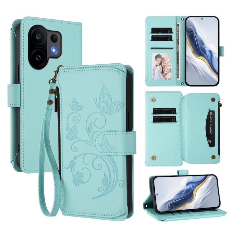 Butterfly Love Flower Multi-card Zipper Wallet Leather Phone Case, For vivo S30 Pro mini, For vivo S30, For vivo X200s