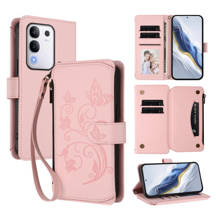 Butterfly Love Flower Multi-card Zipper Wallet Leather Phone Case, For vivo Y300 Pro+ 5G / iQOO Z10 5G, For vivo Y29 4G Global / T4x 5G, For vivo V50 5G Global / V50e 5G
