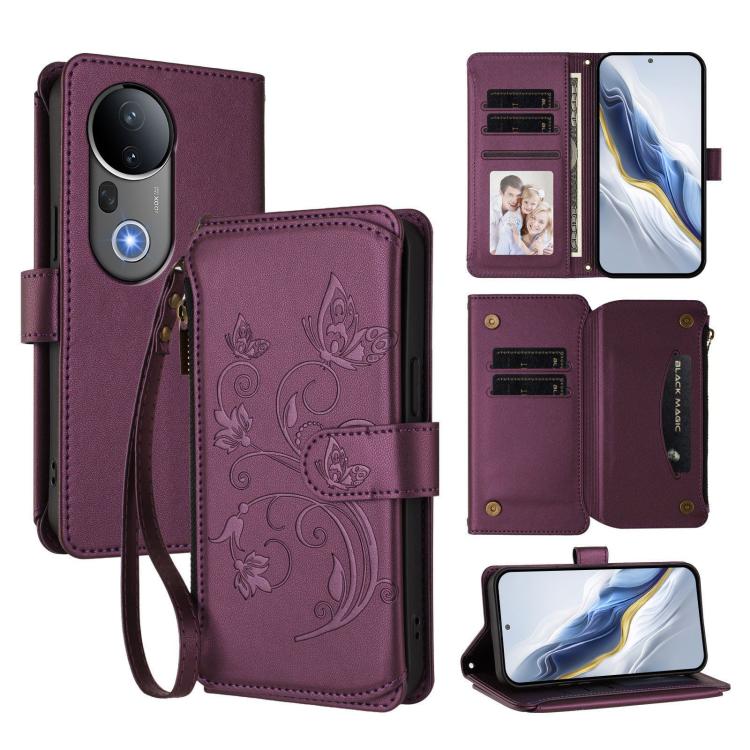 Butterfly Love Flower Multi-card Zipper Wallet Leather Phone Case, For vivo Y19s 4G Global / Y29 5G India, For vivo S20 5G, For vivo S20 Pro 5G