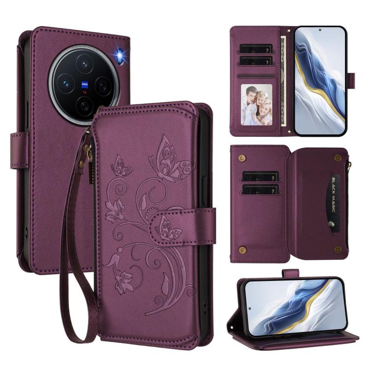 Butterfly Love Flower Multi-card Zipper Wallet Leather Phone Case, For vivo Y300 5G Global / V40 Lite IDN, For vivo X200 5G, For vivo X200 Pro mini