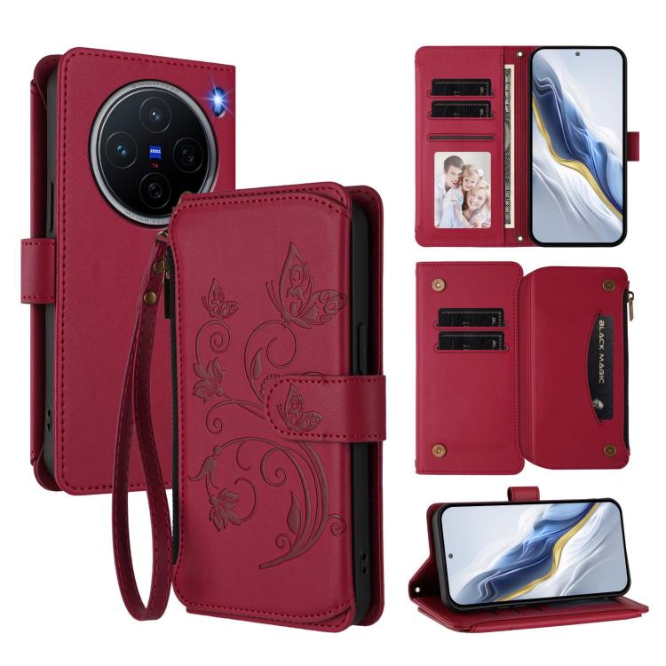 Butterfly Love Flower Multi-card Zipper Wallet Leather Phone Case, For vivo Y300 5G Global / V40 Lite IDN, For vivo X200 5G, For vivo X200 Pro mini
