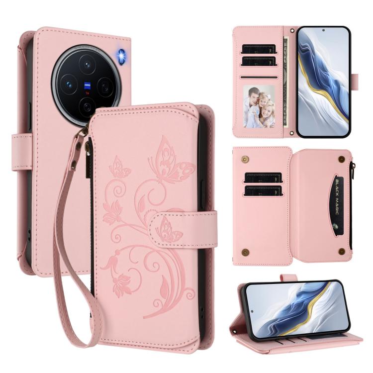 Butterfly Love Flower Multi-card Zipper Wallet Leather Phone Case, For vivo Y300 5G Global / V40 Lite IDN, For vivo X200 5G, For vivo X200 Pro mini