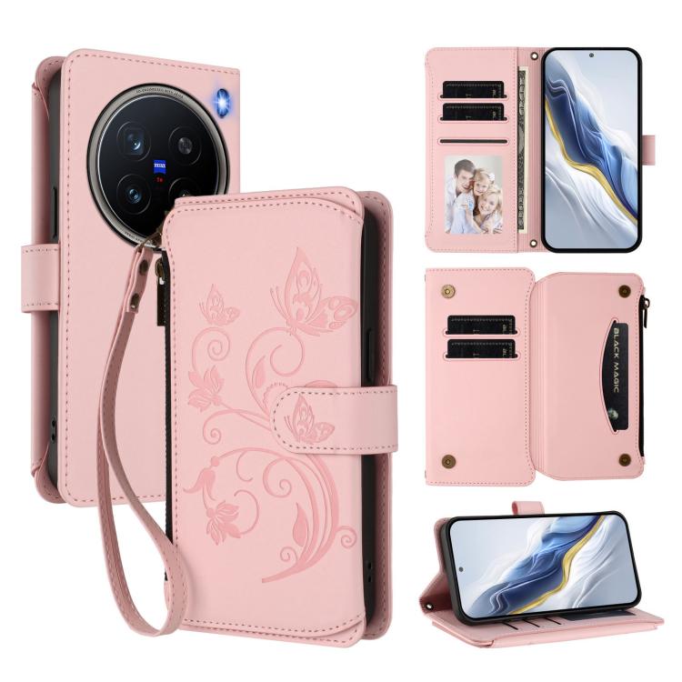 Butterfly Love Flower Multi-card Zipper Wallet Leather Phone Case, For vivo X200 Pro 5G, For vivo Y100 5G IDN / Y200e Global, For vivo V40e 5G India / iQOO Z9s 5G