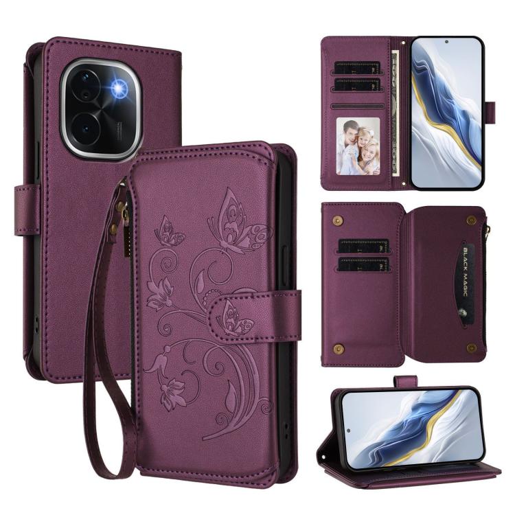 Butterfly Love Flower Multi-card Zipper Wallet Leather Phone Case, For vivo V40 5G / V40 Pro 5G, For vivo Y03 / Y18 Global / Y28s 5G, For vivo iQOO Z9s Pro 5G India / T3 Pro