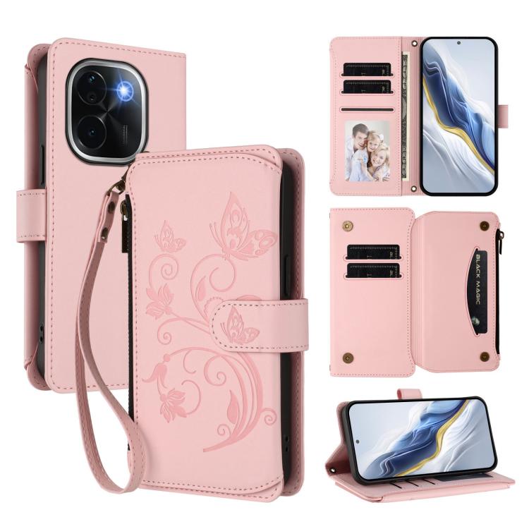 Butterfly Love Flower Multi-card Zipper Wallet Leather Phone Case, For vivo V40 5G / V40 Pro 5G, For vivo Y03 / Y18 Global / Y28s 5G, For vivo iQOO Z9s Pro 5G India / T3 Pro