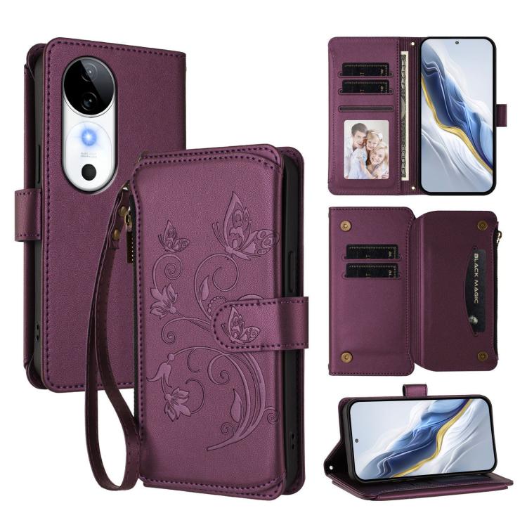 Butterfly Love Flower Multi-card Zipper Wallet Leather Phone Case, For vivo V40 Lite 5G / V30e 5G, For vivo S19, For vivo Y28 4G Global