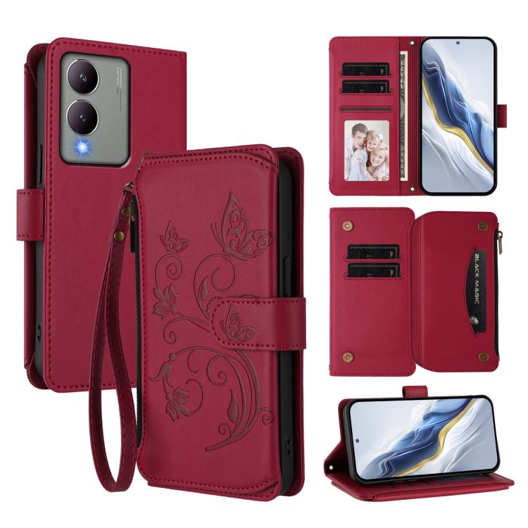 Butterfly Love Flower Multi-card Zipper Wallet Leather Phone Case, For vivo Y17s 4G / Y36 5G / Y33t 2023, For vivo V29e / Y200 / V30 Lite 5G, For vivo Y78 / Y36 4G Global