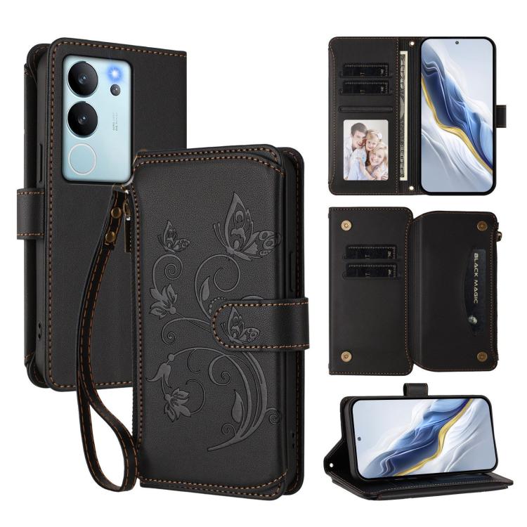 Butterfly Love Flower Multi-card Zipper Wallet Leather Phone Case, For vivo Y17s 4G / Y36 5G / Y33t 2023, For vivo V29e / Y200 / V30 Lite 5G, For vivo Y78 / Y36 4G Global