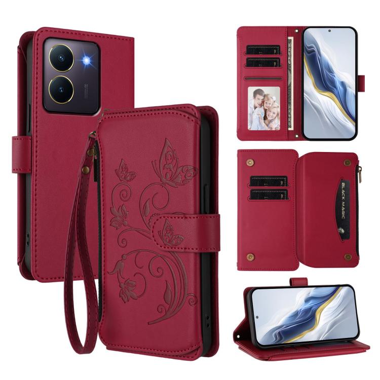 Butterfly Love Flower Multi-card Zipper Wallet Leather Phone Case, For vivo Y17s 4G / Y36 5G / Y33t 2023, For vivo V29e / Y200 / V30 Lite 5G, For vivo Y78 / Y36 4G Global