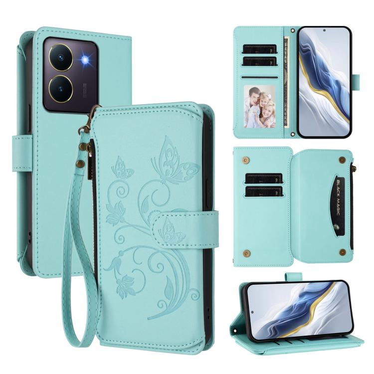 Butterfly Love Flower Multi-card Zipper Wallet Leather Phone Case, For vivo Y17s 4G / Y36 5G / Y33t 2023, For vivo V29e / Y200 / V30 Lite 5G, For vivo Y78 / Y36 4G Global