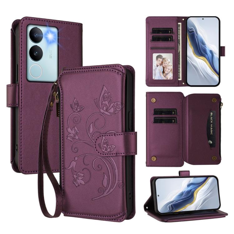 Butterfly Love Flower Multi-card Zipper Wallet Leather Phone Case, For vivo X100 5G, For vivo S17 / S17 Pro 5G / S17t 5G, For vivo Y27 4G 2023 Global / Y35M+