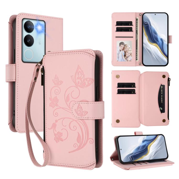 Butterfly Love Flower Multi-card Zipper Wallet Leather Phone Case, For vivo X100 5G, For vivo S17 / S17 Pro 5G / S17t 5G, For vivo Y27 4G 2023 Global / Y35M+