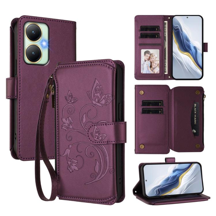 Butterfly Love Flower Multi-card Zipper Wallet Leather Phone Case, For vivo X100 5G, For vivo S17 / S17 Pro 5G / S17t 5G, For vivo Y27 4G 2023 Global / Y35M+