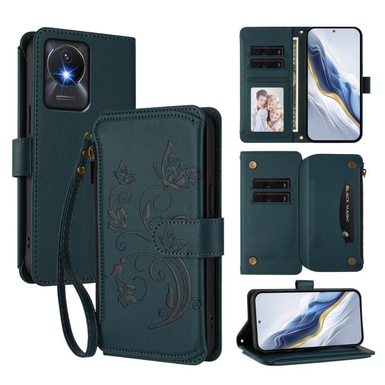 Butterfly Love Flower Multi-card Zipper Wallet Leather Phone Case, For vivo Y02A 4G / Y11 2023 / Y02t, For vivo Y78+ 5G Global / V29 Lite, For vivo Y100 India / Y100A Global
