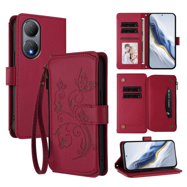 Butterfly Love Flower Multi-card Zipper Wallet Leather Phone Case, For vivo Y02A 4G / Y11 2023 / Y02t, For vivo Y78+ 5G Global / V29 Lite, For vivo Y100 India / Y100A Global