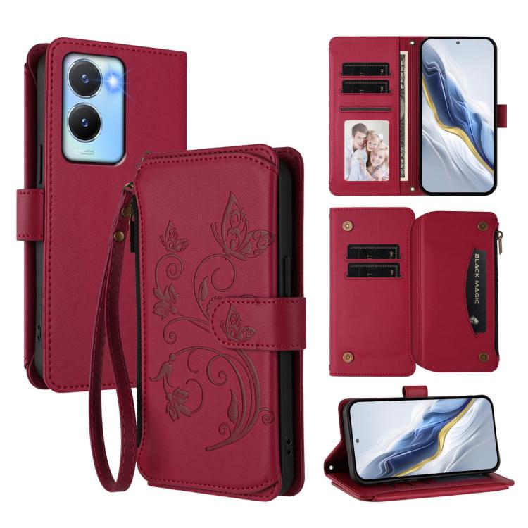 Butterfly Love Flower Multi-card Zipper Wallet Leather Phone Case, For vivo Y56 5G Global / Y16 4G Global, For vivo S16 / V27 5G / V27 Pro 5G, For vivo S16e 5G / V27e 4G / T2 4G