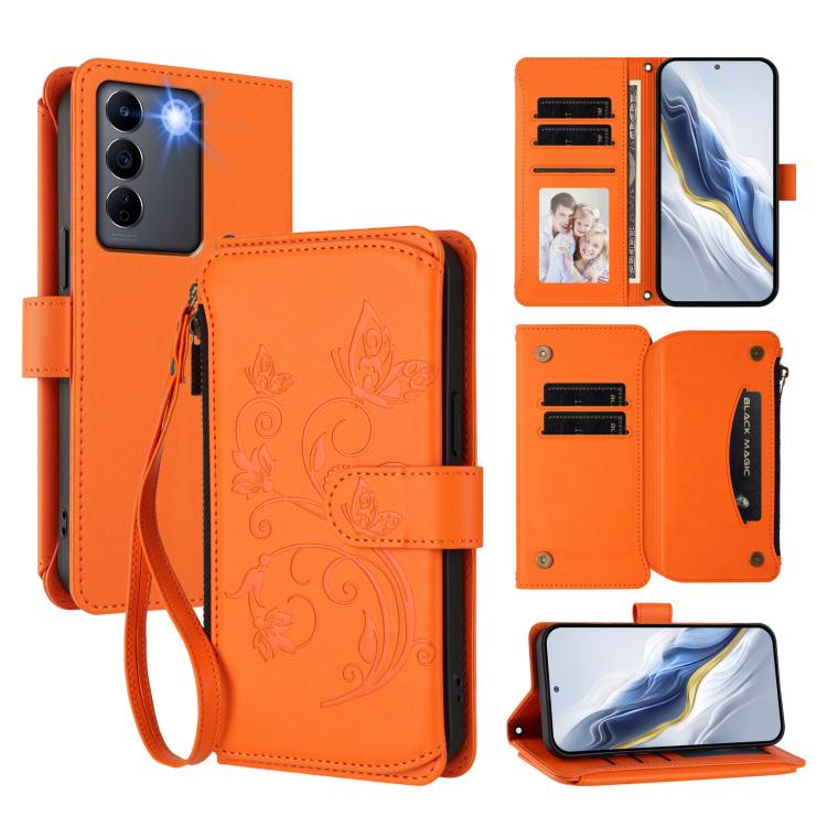 Butterfly Love Flower Multi-card Zipper Wallet Leather Phone Case, For vivo Y56 5G Global / Y16 4G Global, For vivo S16 / V27 5G / V27 Pro 5G, For vivo S16e 5G / V27e 4G / T2 4G