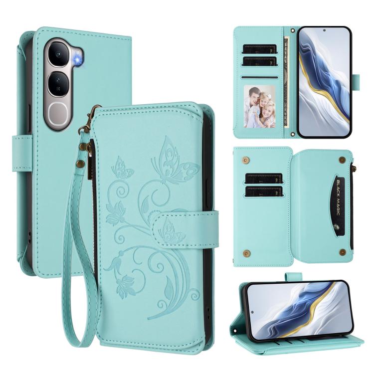 Butterfly Love Flower Multi-card Zipper Wallet Leather Phone Case, For vivo X300 Pro, For vivo X300, For vivo Y31 5G Global