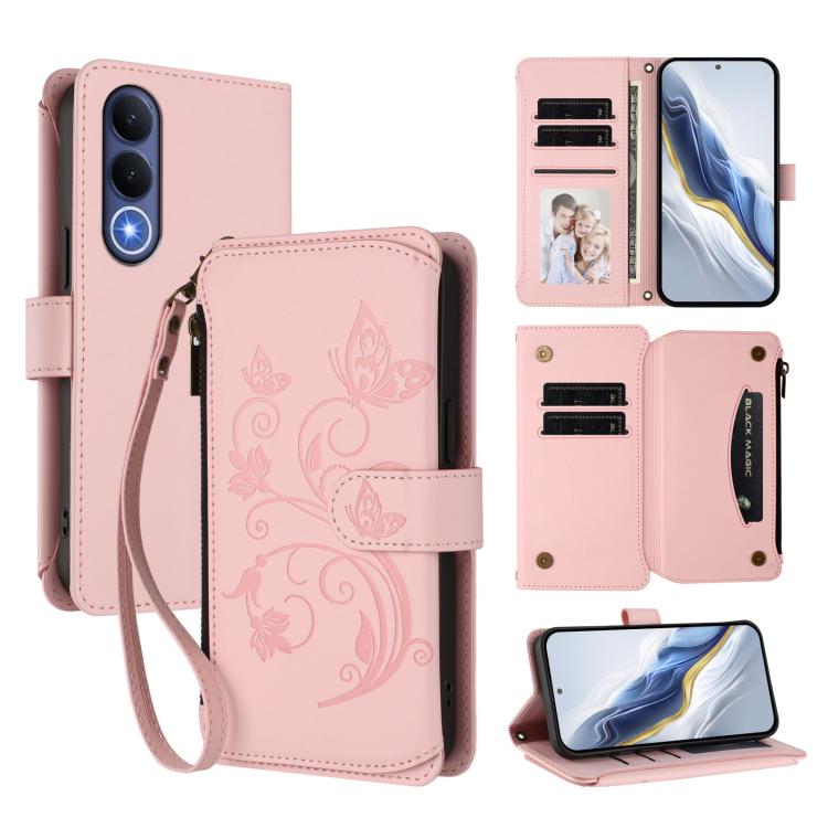 Butterfly Love Flower Multi-card Zipper Wallet Leather Phone Case, For vivo S50 Pro mini / X300 FE 5G Russia, For vivo Y21 5G 2026 / Y05 4G, For vivo V70 FE 5G