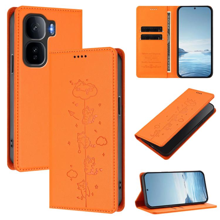 Cute Cats Embossed Magnetic RFID Vegan Leather Phone Case, For vivo Y400 5G / 4G, For vivo iQOO Neo 10+