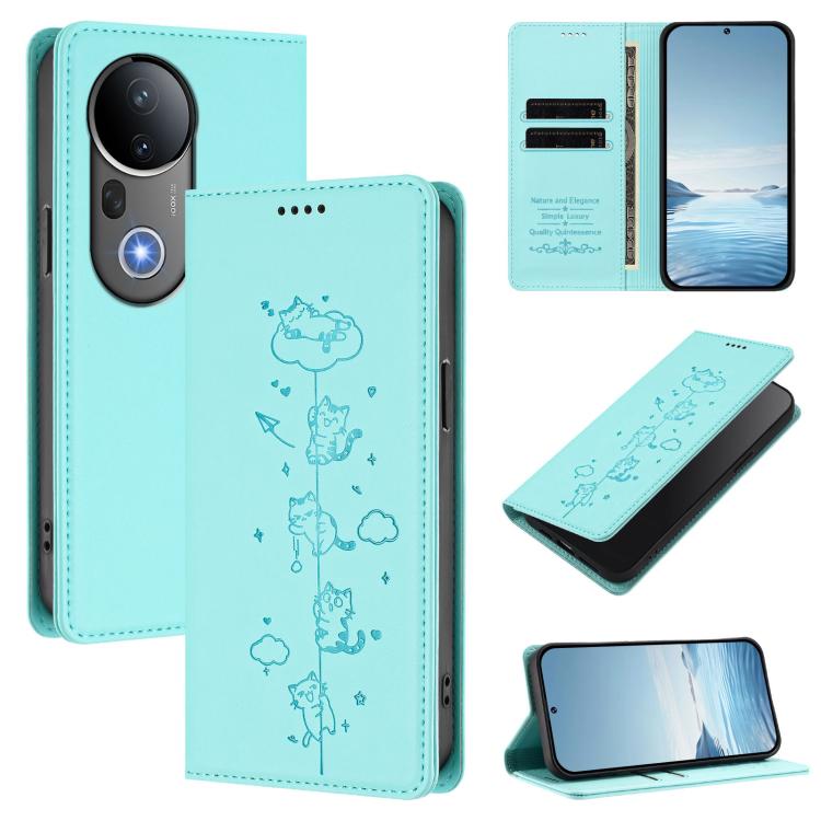 Cute Cats Embossed Magnetic RFID Vegan Leather Phone Case, For vivo S20 Pro 5G, For vivo V40 Lite 5G / 4G / Y300 5G IDN