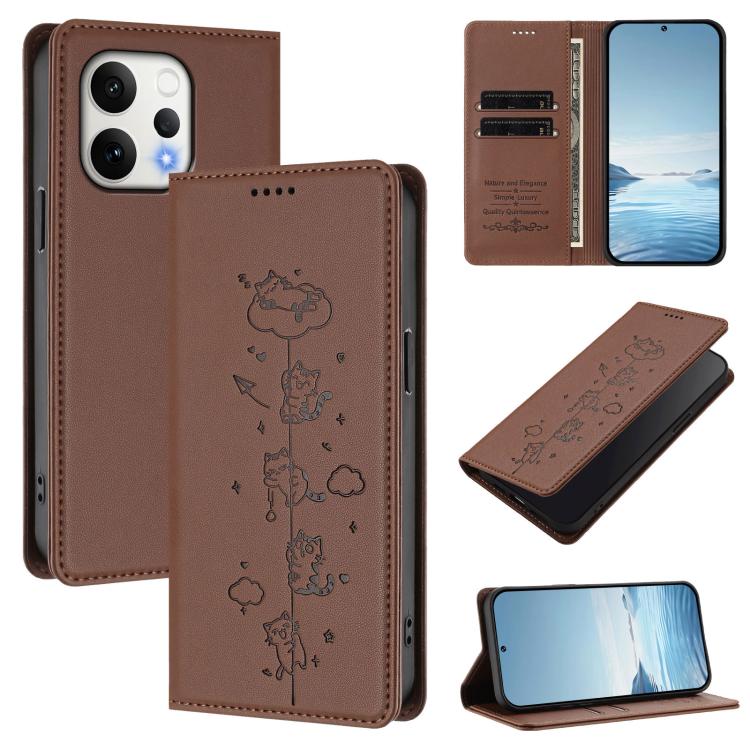 Cute Cats Embossed Magnetic RFID Vegan Leather Phone Case, For vivo S50 5G, For vivo V60 5G / V60e 5G