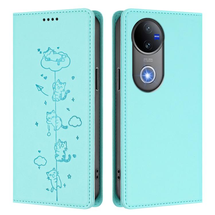 Cute Cats Embossed Magnetic RFID Vegan Leather Phone Case, For vivo V50 5G / V50e 5G, For vivo V50 Lite 5G / 4G