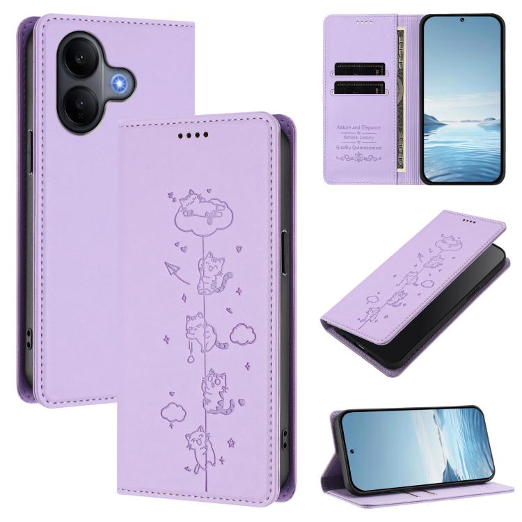 Cute Cats Embossed Magnetic RFID Vegan Leather Phone Case, For vivo Y31 5G, For vivo V60 Lite 5G