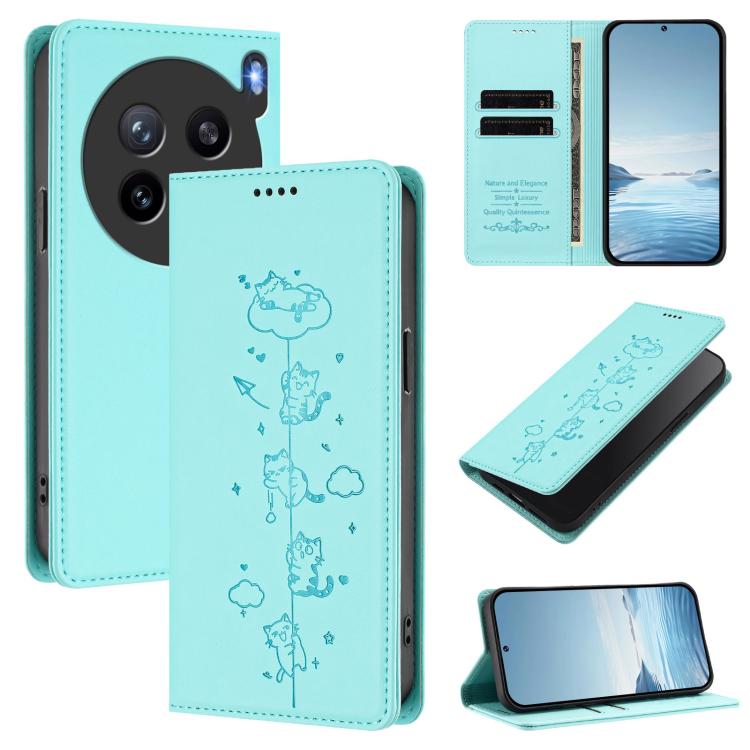 Cute Cats Embossed Magnetic RFID Vegan Leather Phone Case, For vivo X200s 5G, For vivo Y300 Pro+ 5G / T4 5G