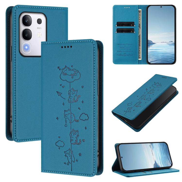 Cute Cats Embossed Magnetic RFID Vegan Leather Phone Case, For vivo Y39 5G, For vivo Y29 4G / T4x 5G