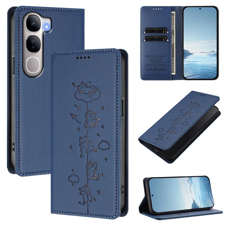 Cute Cats Embossed Magnetic RFID Vegan Leather Phone Case, For vivo S20 Pro 5G, For vivo V40 Lite 5G / 4G / Y300 5G IDN