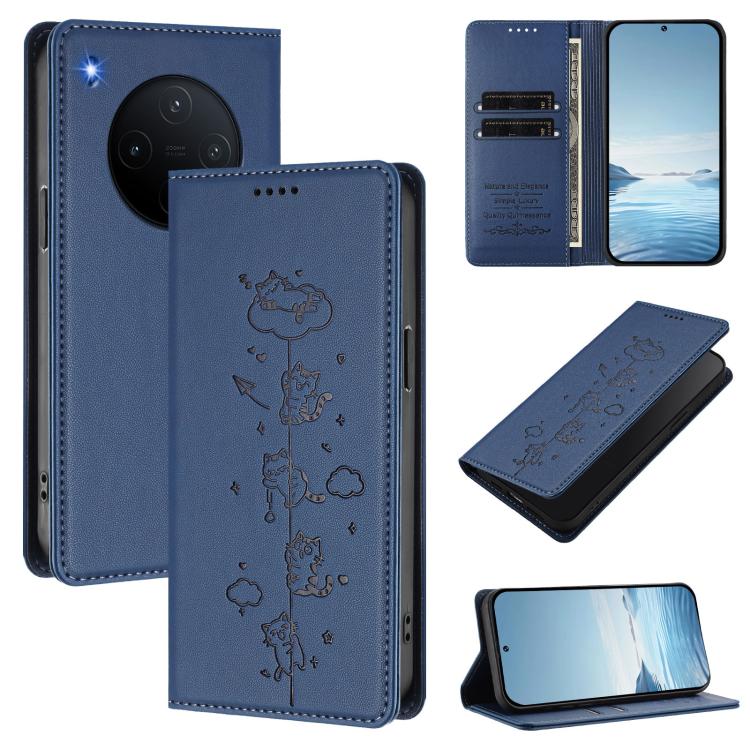 Cute Cats Embossed Magnetic RFID Vegan Leather Phone Case, For vivo Y500 Pro 5G, For vivo iQOO 15 5G