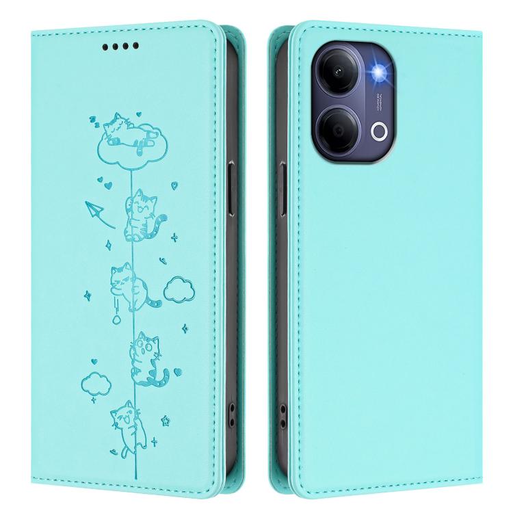 Cute Cats Embossed Magnetic RFID Vegan Leather Phone Case, For vivo Y21 5G 2026 / vivo Y05 4G, For vivo V70 FE 5G