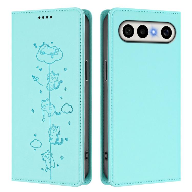 Cute Cats Embossed Magnetic RFID Vegan Leather Phone Case, For vivo X300 FE 5G / S50 Pro mini 5G, For vivo X300s