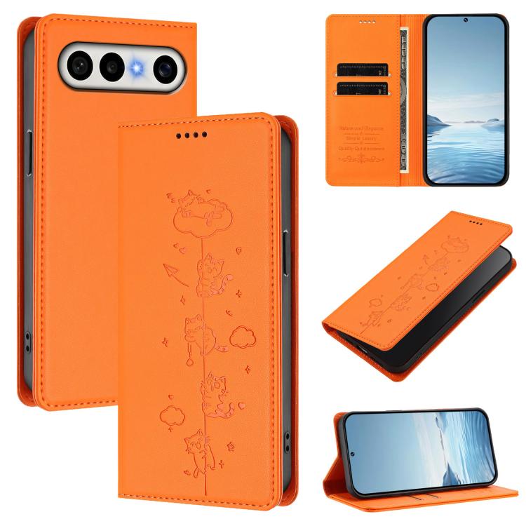 Cute Cats Embossed Magnetic RFID Vegan Leather Phone Case, For vivo X300 FE 5G / S50 Pro mini 5G, For vivo X300s