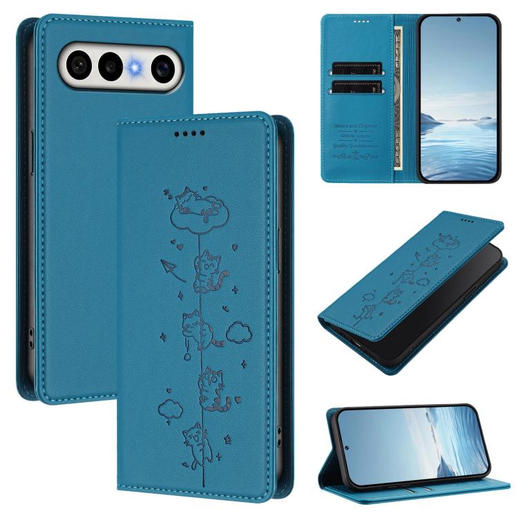 Cute Cats Embossed Magnetic RFID Vegan Leather Phone Case, For vivo X300 FE 5G / S50 Pro mini 5G, For vivo X300s