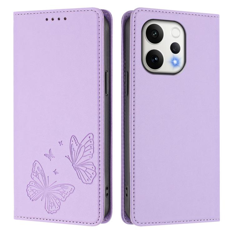 Strong Magnetic Dual Butterfly RFID Vegan Leather Phone Case, For vivo V70 5G / V70 Elite 5G Global, For vivo X300 Ultra