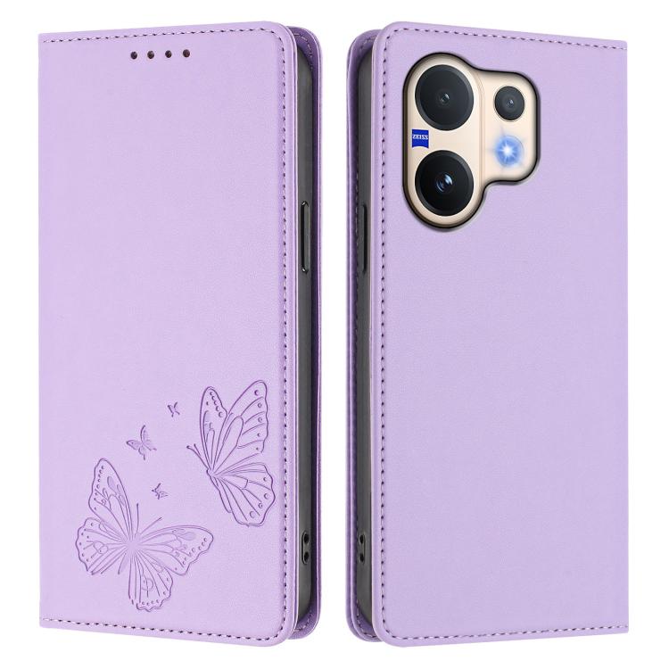 Strong Magnetic Dual Butterfly RFID Vegan Leather Phone Case, For vivo V60 5G / V60e 5G Global, For vivo Y500 Pro 5G
