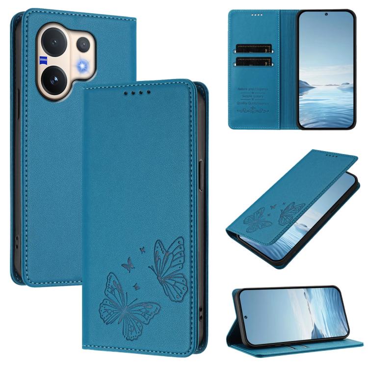 Strong Magnetic Dual Butterfly RFID Vegan Leather Phone Case, For vivo V60 5G / V60e 5G Global, For vivo Y500 Pro 5G