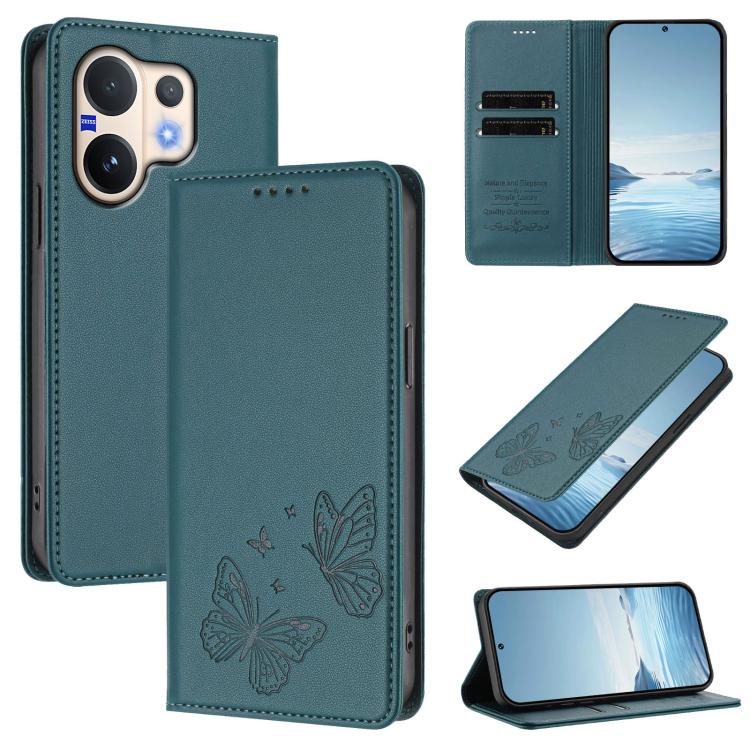 Strong Magnetic Dual Butterfly RFID Vegan Leather Phone Case, For vivo V60 5G / V60e 5G Global, For vivo Y500 Pro 5G